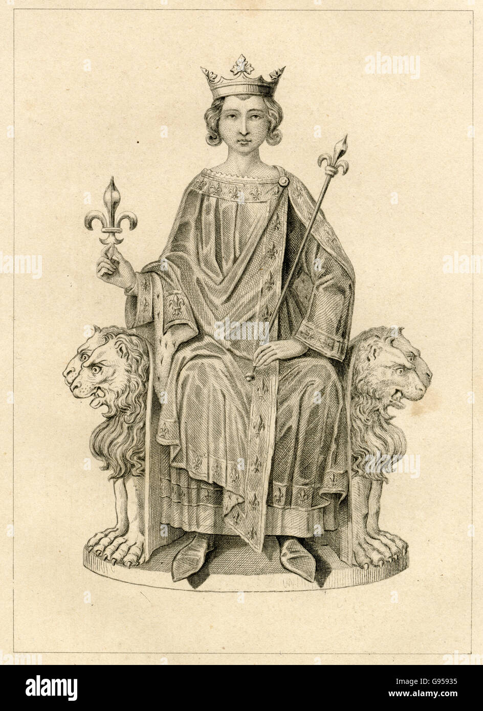 Antique engraving, circa 1880, of Philip IV of France. SOURCE: ORIGINAL ENGRAVING. Stock Photo