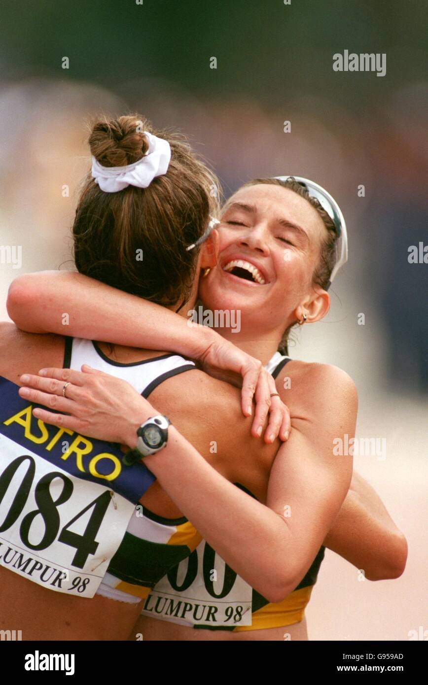 Australia's Lisa Dick (right) celebrates winning the silver medal with