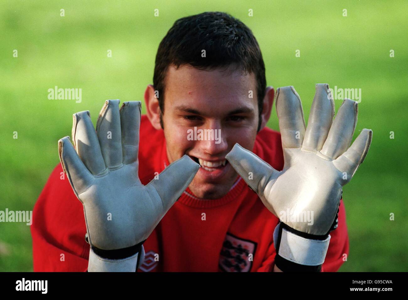Ipswich Town goalkeeper Richard Wright shows his delight at being called up to the full England squad for the first time Stock Photo