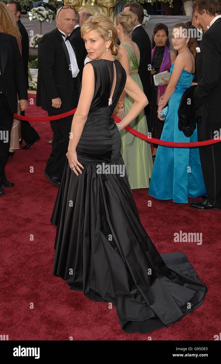 Felicity Huffman, wearing a dress by Zac Posen, arrives on the red carpet. Stock Photo