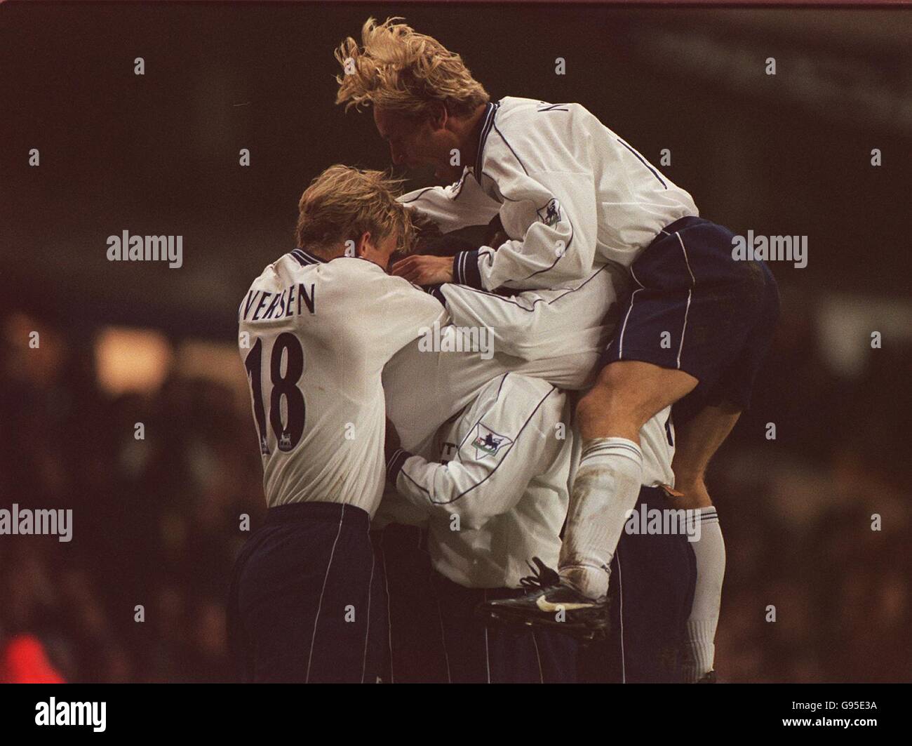 Tottenham hotspur players celebrate chris armstrongs opening goal hi