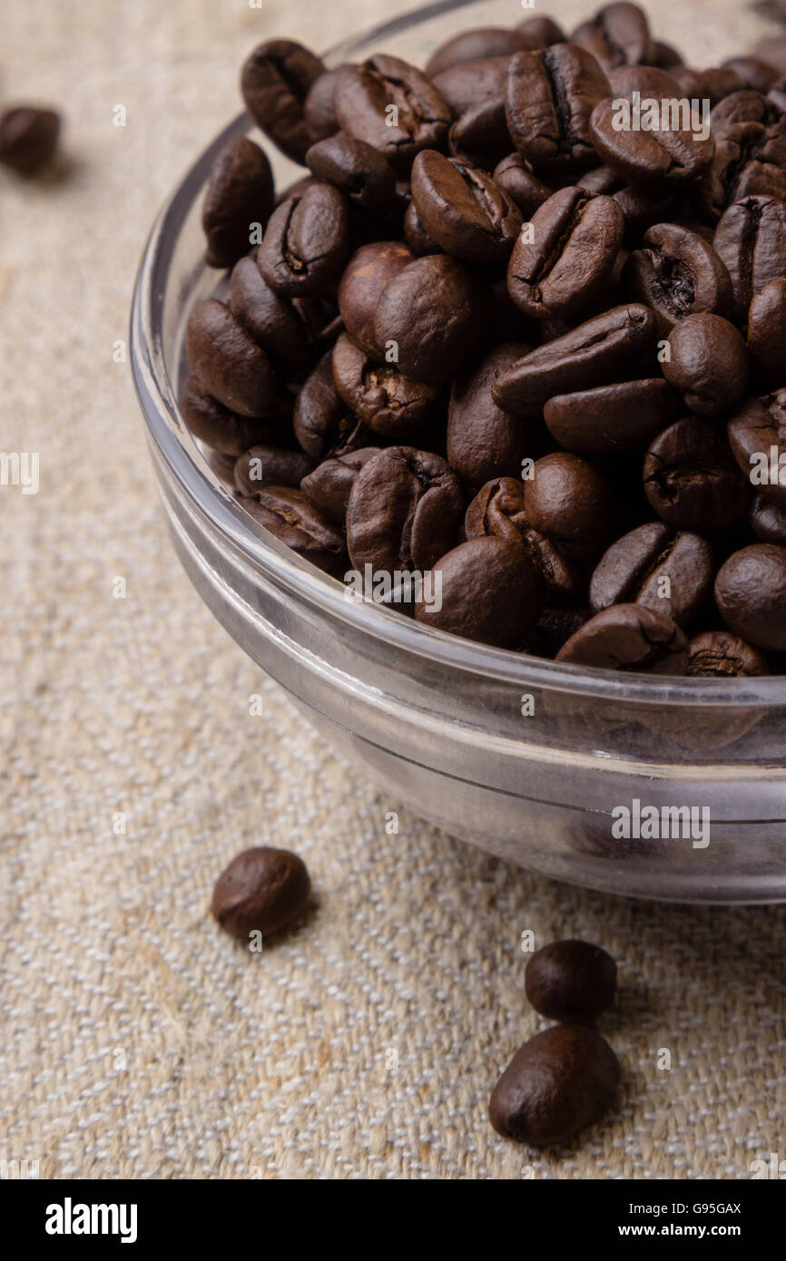 roasted brown coffee beans in glass bowl Stock Photo - Alamy