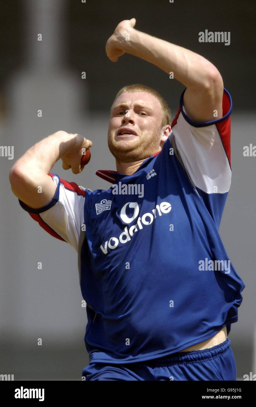England cricketer Andrew Flintoff in action during net practice at the Cricket Club of India, Brabourne Stadium, Bombay, India, Friday February 17, 2006. PRESS ASSOCIATION Photo. Photo credit should read: Rebecca Naden/PA. Stock Photo