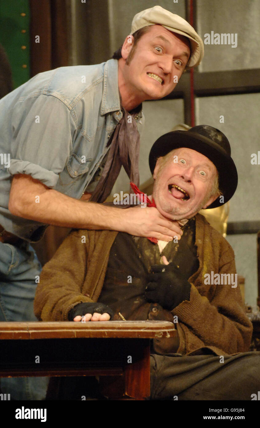 Jake Nightingale (left) playing Harold and Harry Dickman playing Albert in 'Steptoe and Son, Murder at Oil Drum Lane', the recreation of the TV comedy which starts its run at the Comedy Theatre in London's West End from 16 February. PRESS ASSOCIATION Photo. Photo credit should read: Stefan Rousseau/PA Stock Photo