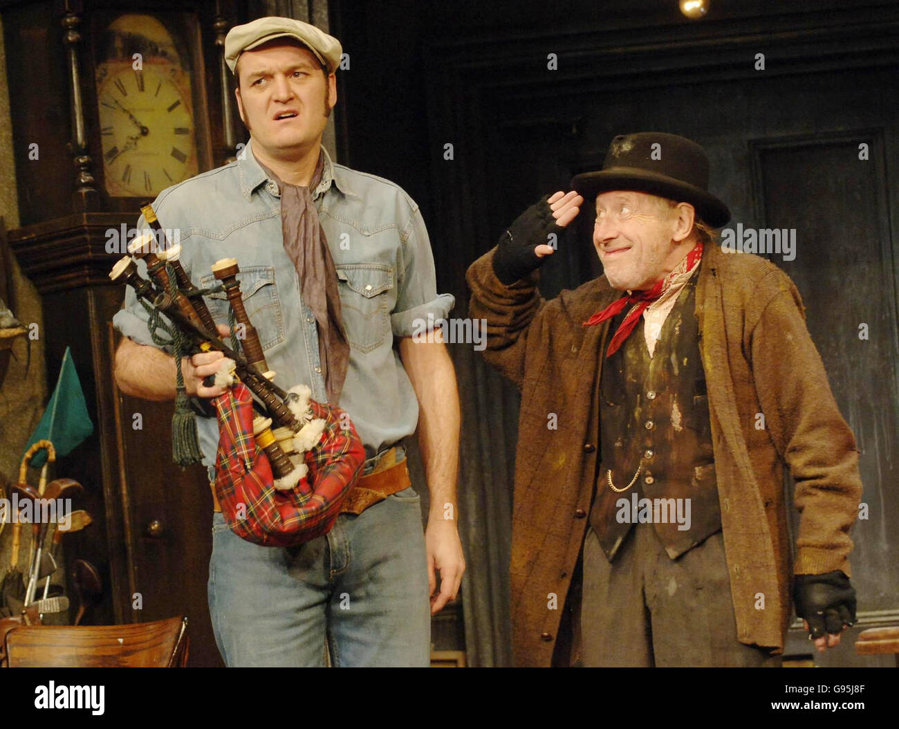 Jake Nightingale (left) playing Harold and Harry Dickman playing Albert in 'Steptoe and Son, Murder at Oil Drum Lane', the recreation of the TV comedy which starts its run at the Comedy Theatre in London's West End from 16 February. PRESS ASSOCIATION Photo. Photo credit should read: Stefan Rousseau/PA Stock Photo