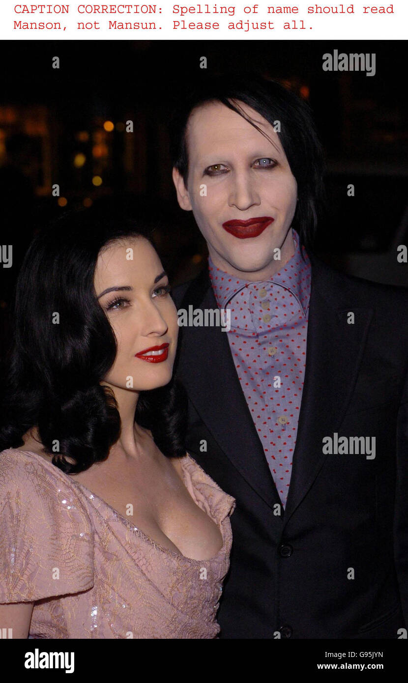 Marilyn Mansun and his wife Dita arrive at a London Fashion Week party hosted by Wintour at Luciano's in central London, Friday February 17, 2006. PRESS ASSOCIATION PHOTO. Photo credit should read: Johnny Green/PA. Stock Photo