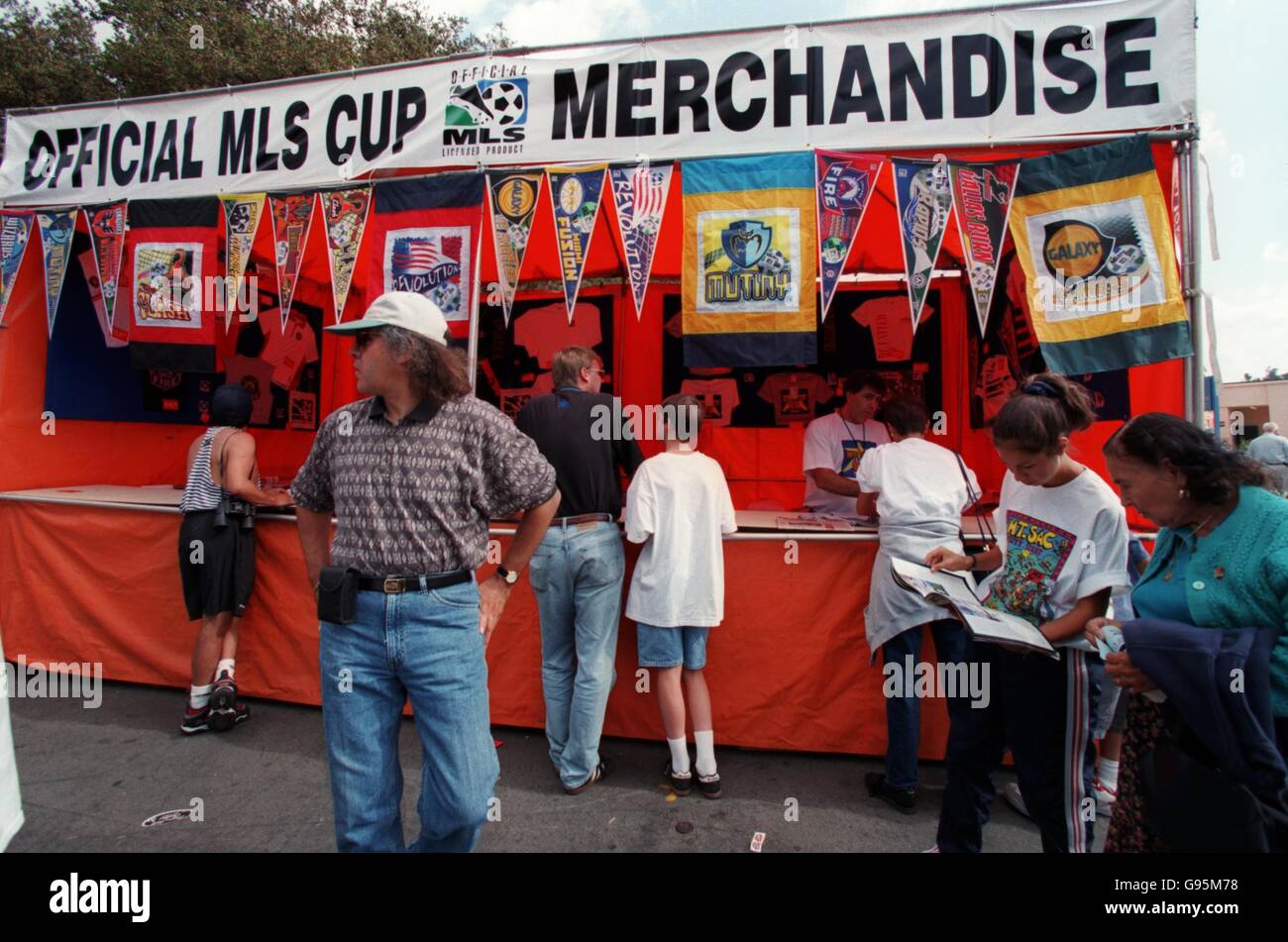 The official major league soccer merchandise stall hi res stock