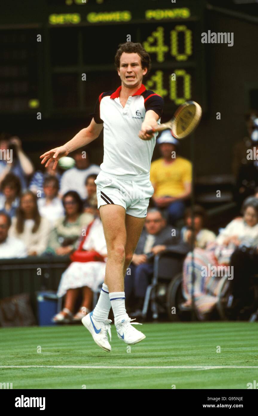 Tennis - Wimbledon 1982 - John McEnroe v Peter McNamee Stock Photo
