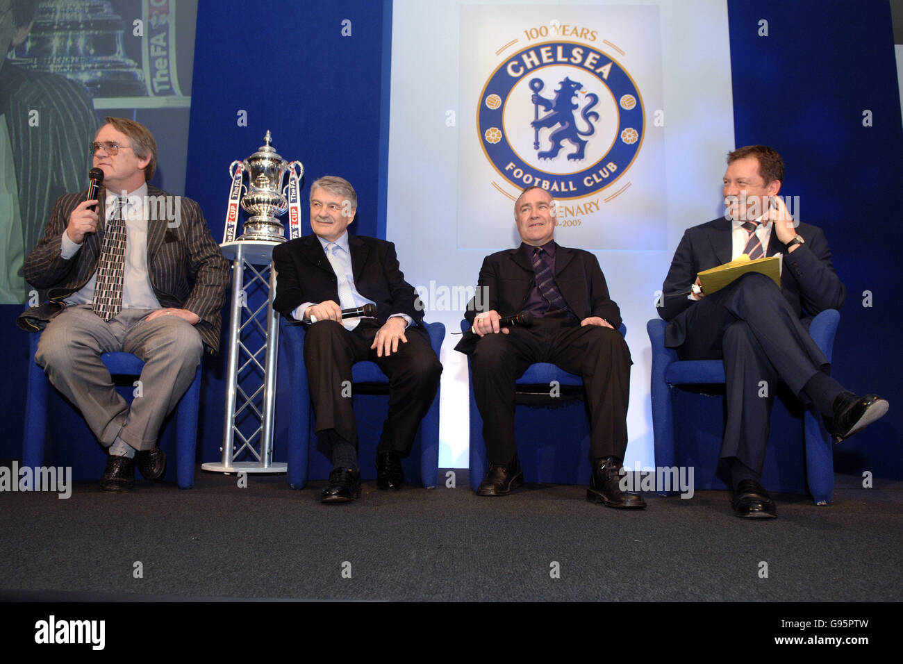 Chelsea's Dave Webb, Charlie Cooke and Ron Harris and Matt Lorenzo Stock Photo