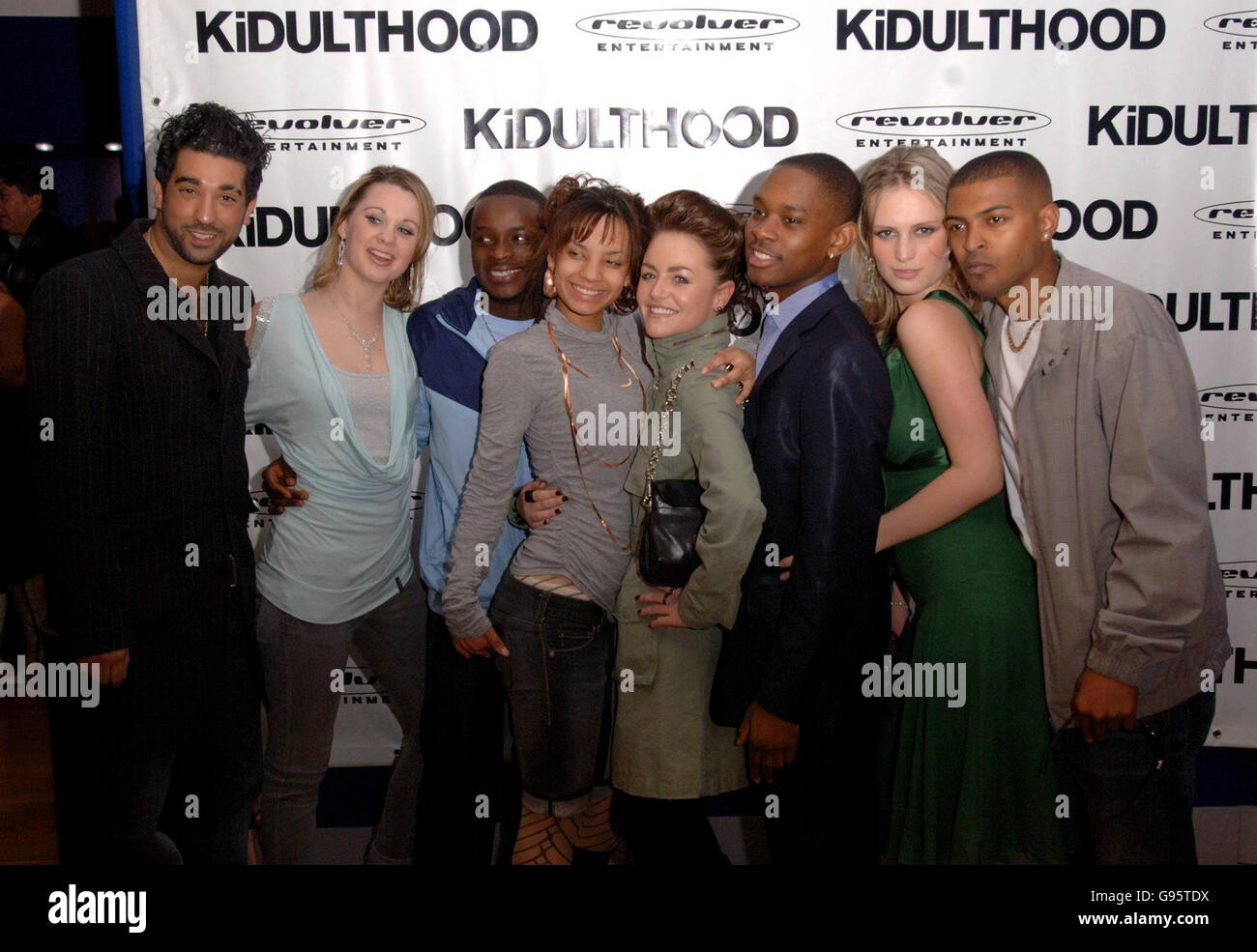 Left to Ray Madeleine Fairley, Femi Oyeniran, Red Madrell, Jaime Winstone, Aml Ameen, Rebecca Martin and Noel arrive for the UK film premiere of 'Kidulthood', at the Odeon West