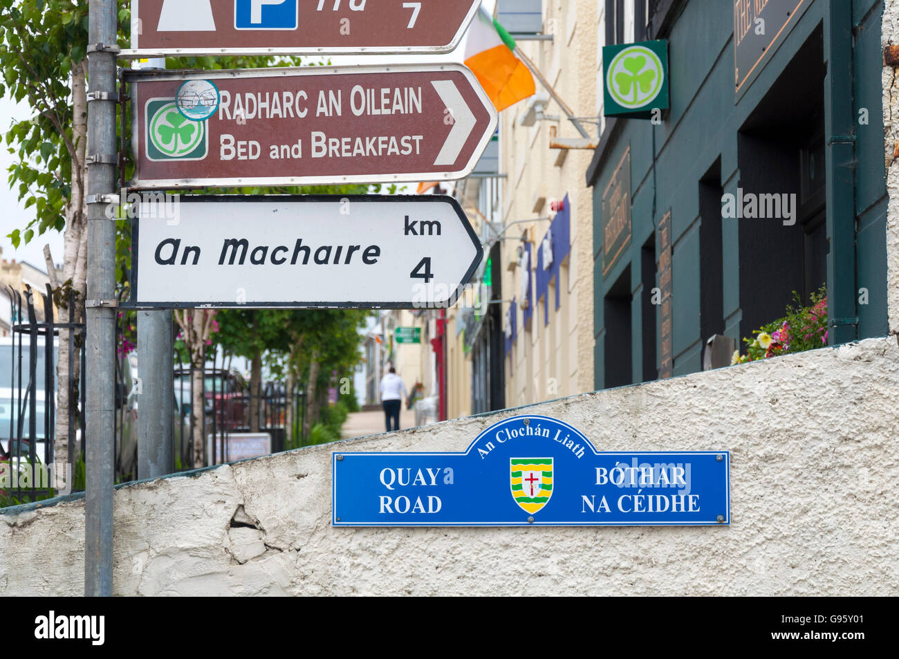 Signage in Gaelic language, Dungloe, County Donegal, Ireland Stock Photo