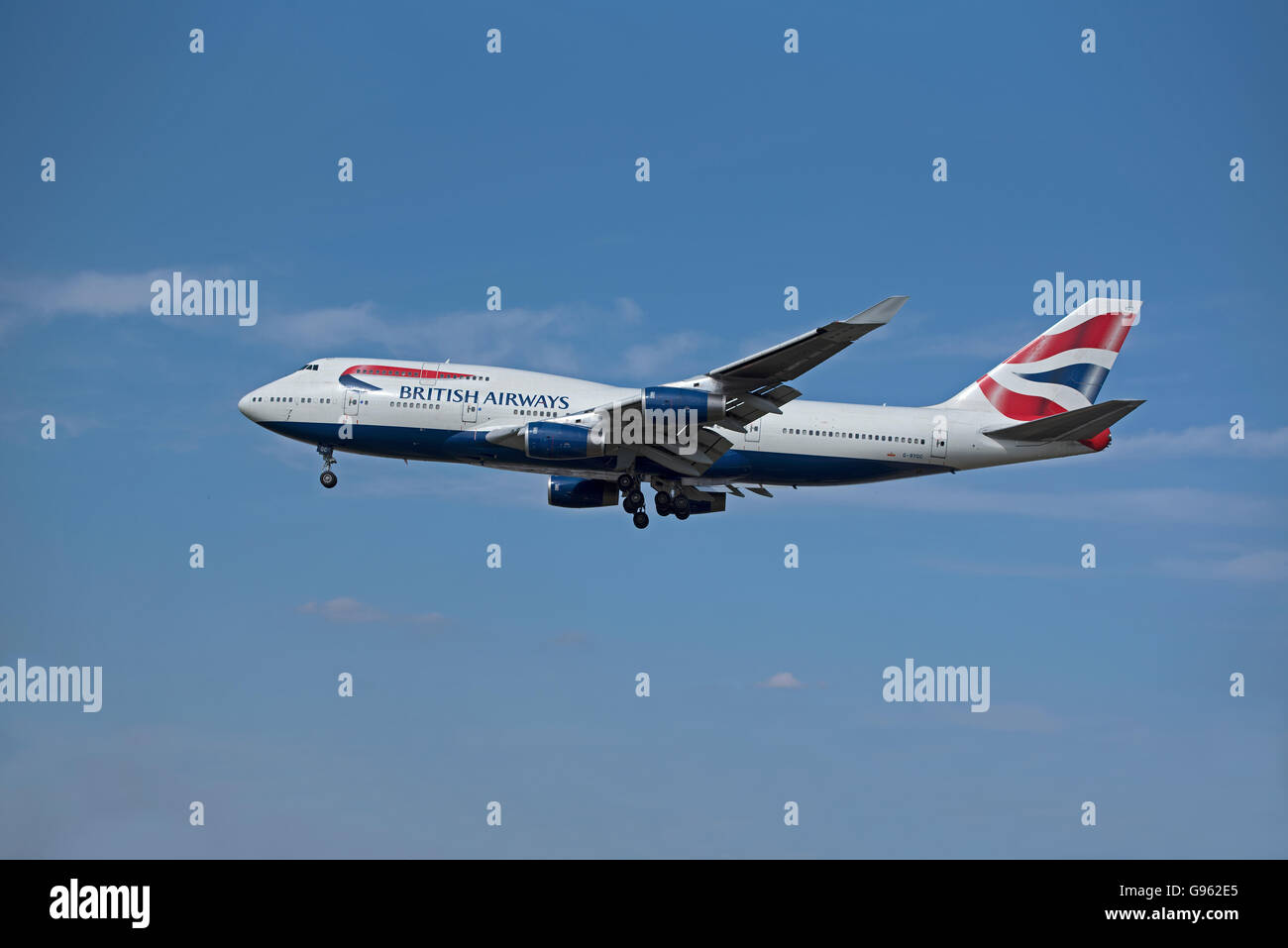 British Airways Boeing 747-436 Registration G-BYGC Jumbo Jet arriving at London Airport.  SCO 10,461 Stock Photo