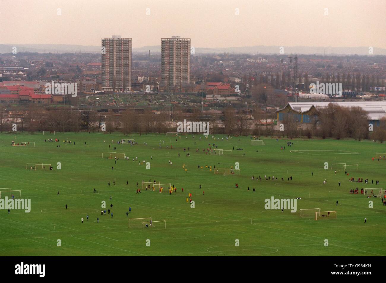 An Overview All Football Pitches On Hackney Marshes Hi res Stock an-overview-all-football-pitches-on-hackney-marshes-hi-res-stock
