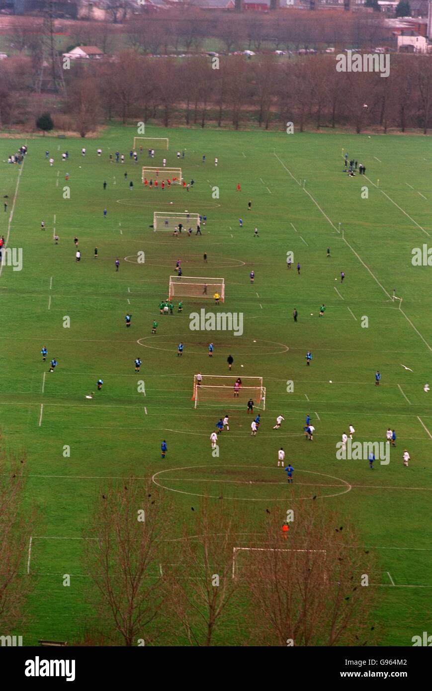 An overview of the football pitches on Hackney Marshes, East London