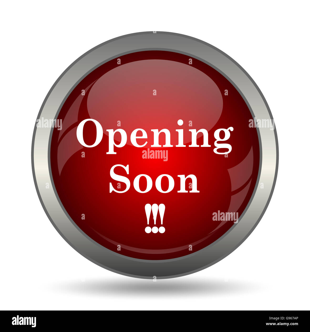Opening soon icon. Internet button on white background Stock Photo - Alamy