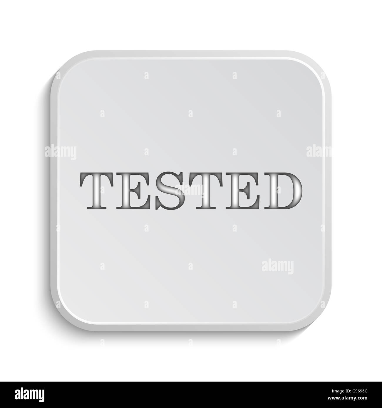 Tested icon. Internet button on white background Stock Photo - Alamy