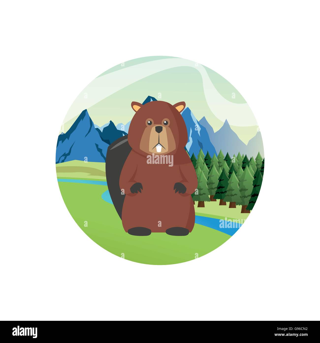 Beaver icon. Landscape background. Vector graphic Stock Vector Image ...