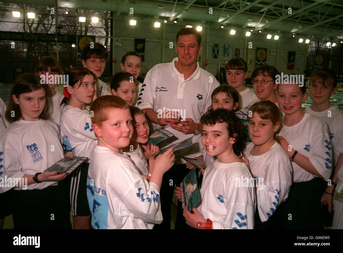 Nick gillingham signs autographs for his young fans hires stock