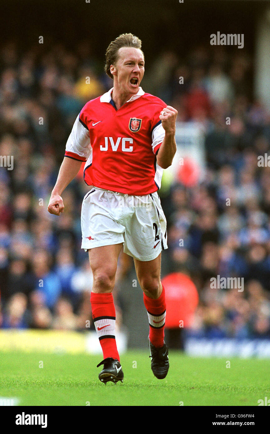 Arsenal's Lee Dixon celebrates one of their five goals Stock Photo Alamy
