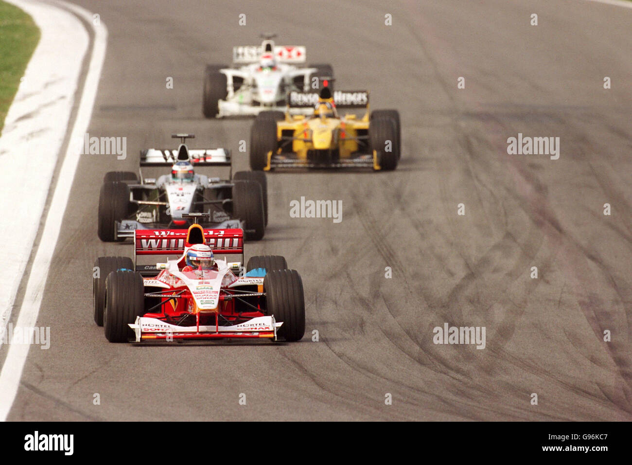 Formula One Motor Racing - San Marino Grand Prix. Alex Zanardi of Williams leads from Mika Hakkinen Stock Photo