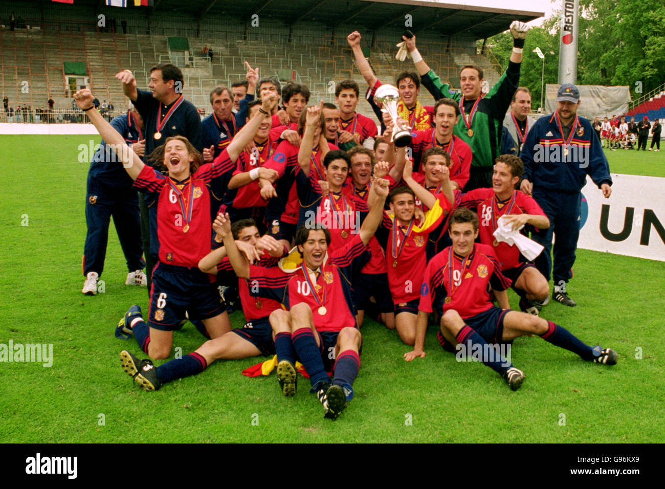 Soccer - European Under16 Championship - Final - Poland v Spain. The victorious Spanish team celebrate with the trophy after their 4-1 win over Poland Stock Photo