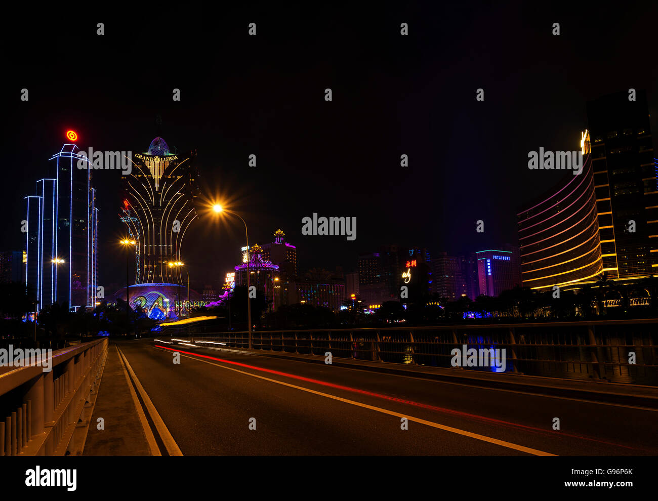 central modern macau city casino skyline in macao china at night Stock Photo