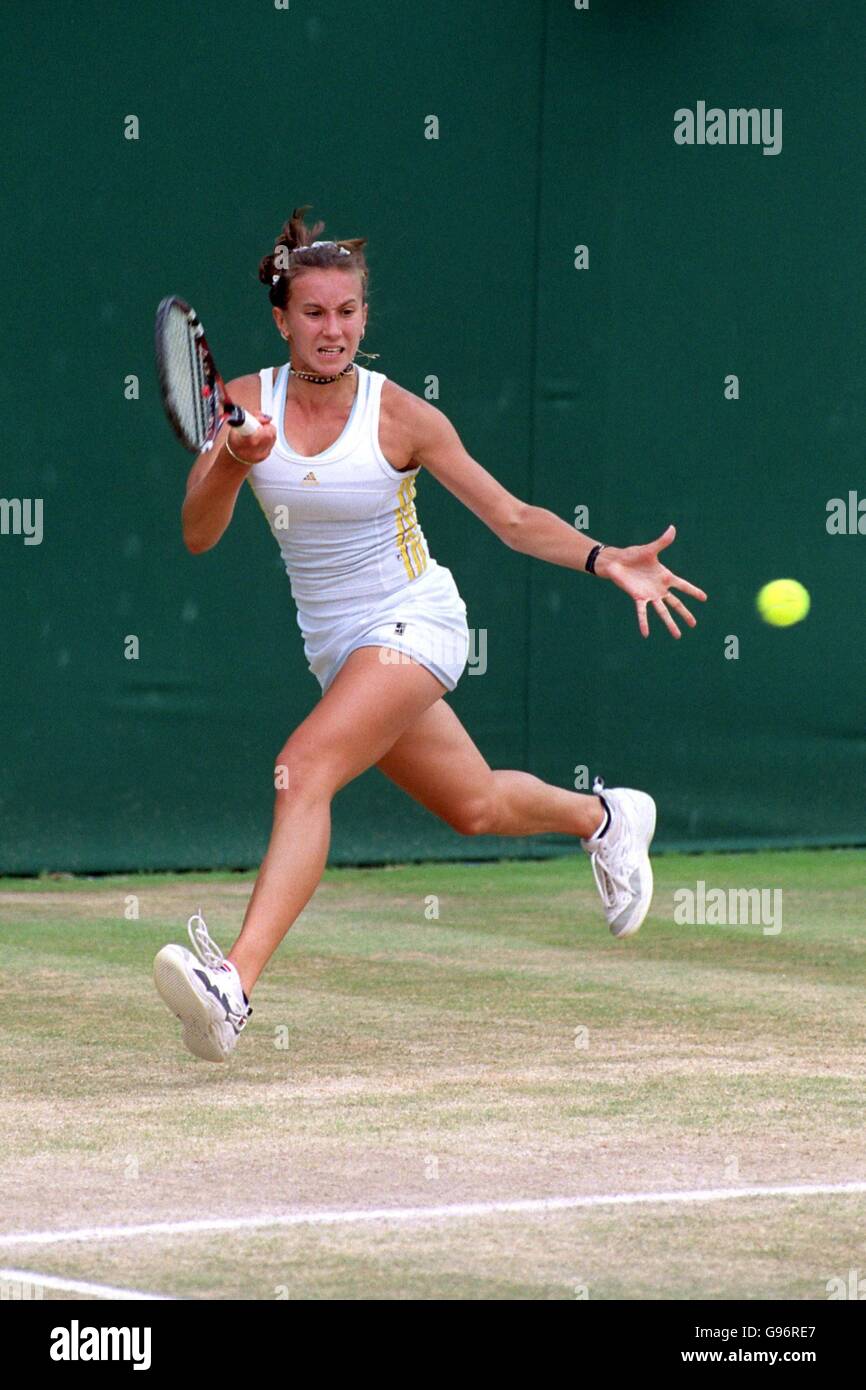 Tennis - Wimbledon Championships - Junior Girls Singles - Final - Iroda Tulyaganova v L. Krasnoroutskai. Iroda Tulyaganova in action during the Junior Girls Final Stock Photo