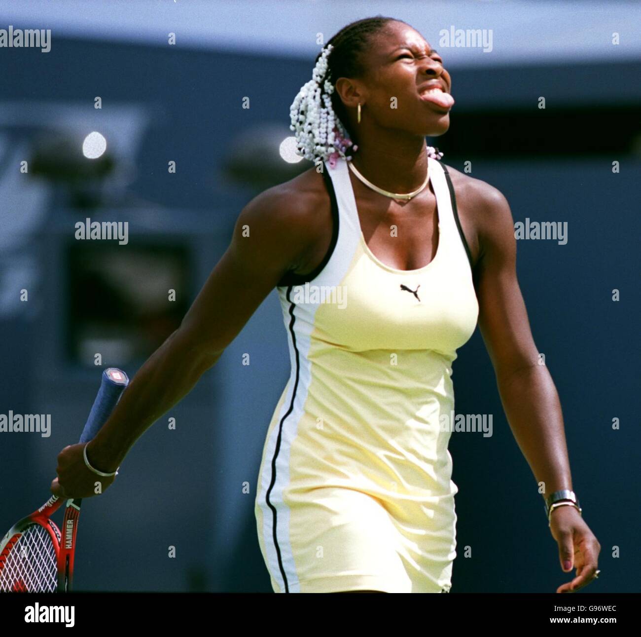 Serena Williams enjoys herself as she breezes thru to the 3 rd round whilst defeating Jelena Kostanic Stock Photo