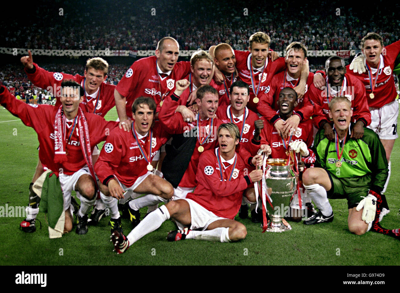 Soccer - UEFA Champions League - Final - Manchester United v Bayern Munich. Manchester United's players celebrate there win Stock - Alamy