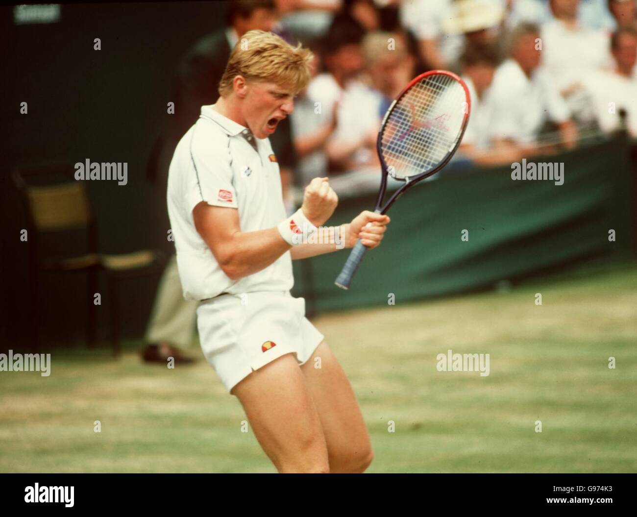 Boris Becker in deep thought during a Wimbledon final, reflecting on the emotional toll of competition