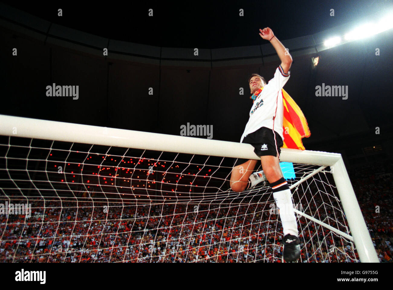 Valencia's Francisco Javier Farinos celebrates their Spanish Cup Final