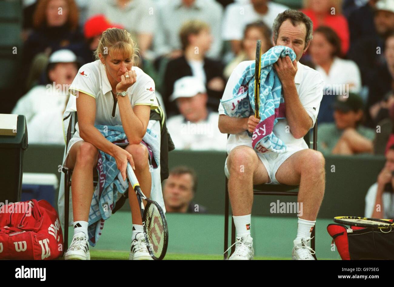 Tennis - Wimbledon Championships - Mixed Doubles - First Round - John  McEnroe and Steffi Graf v Jeff Coetzee and