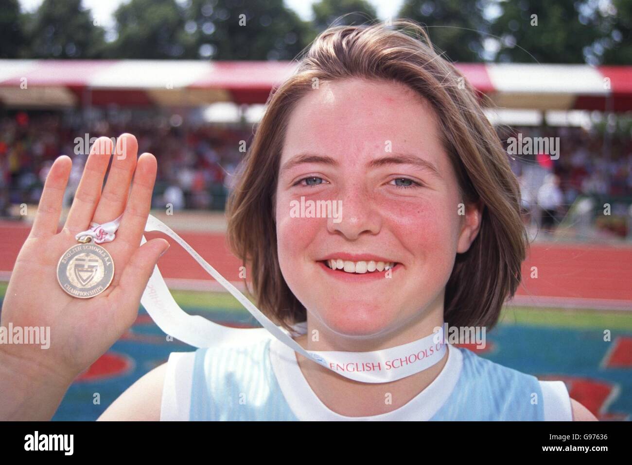 With her gold medal for the senior girls javelin hires stock