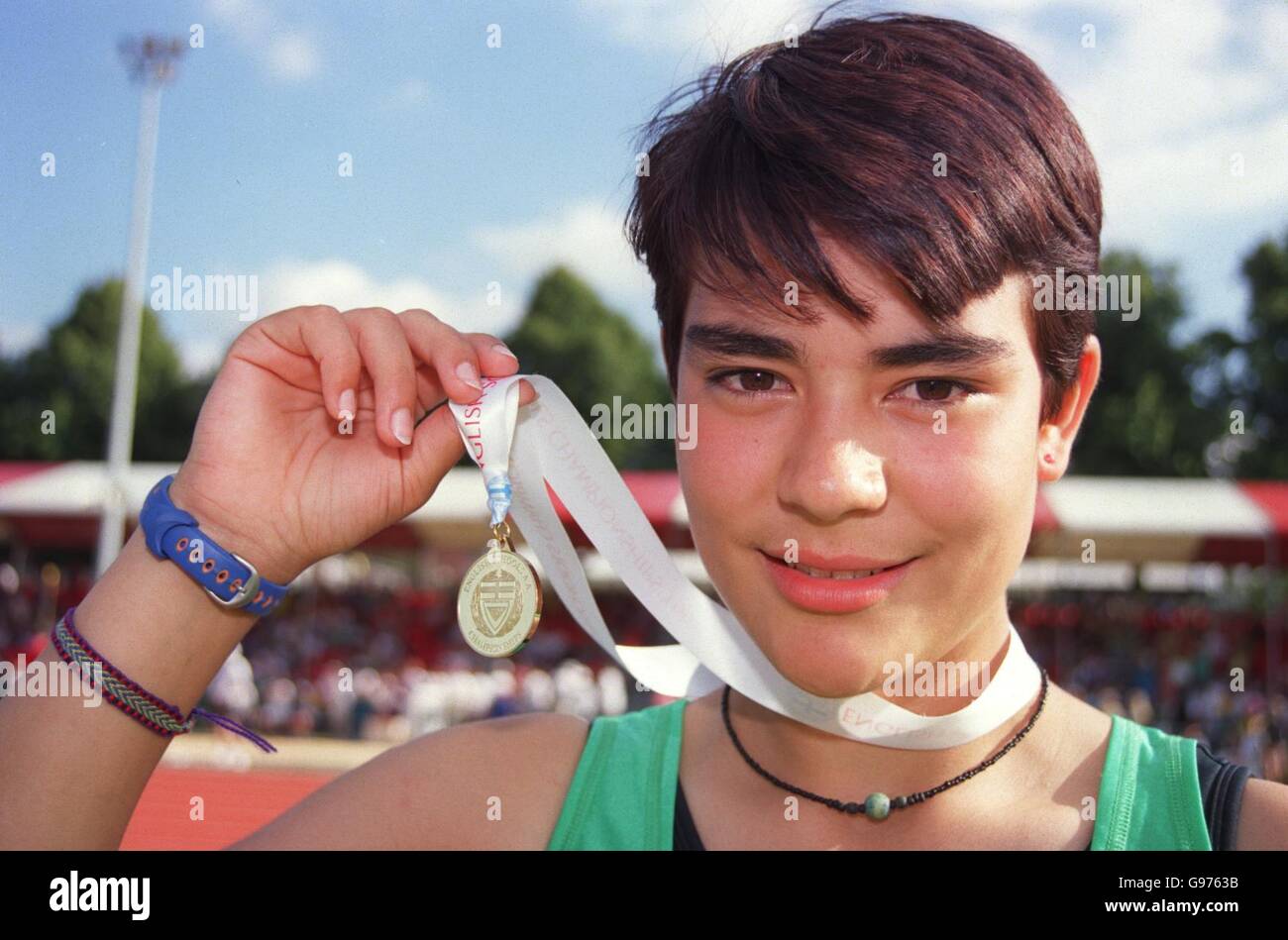 With her gold medal for the junior girls javelin hires stock