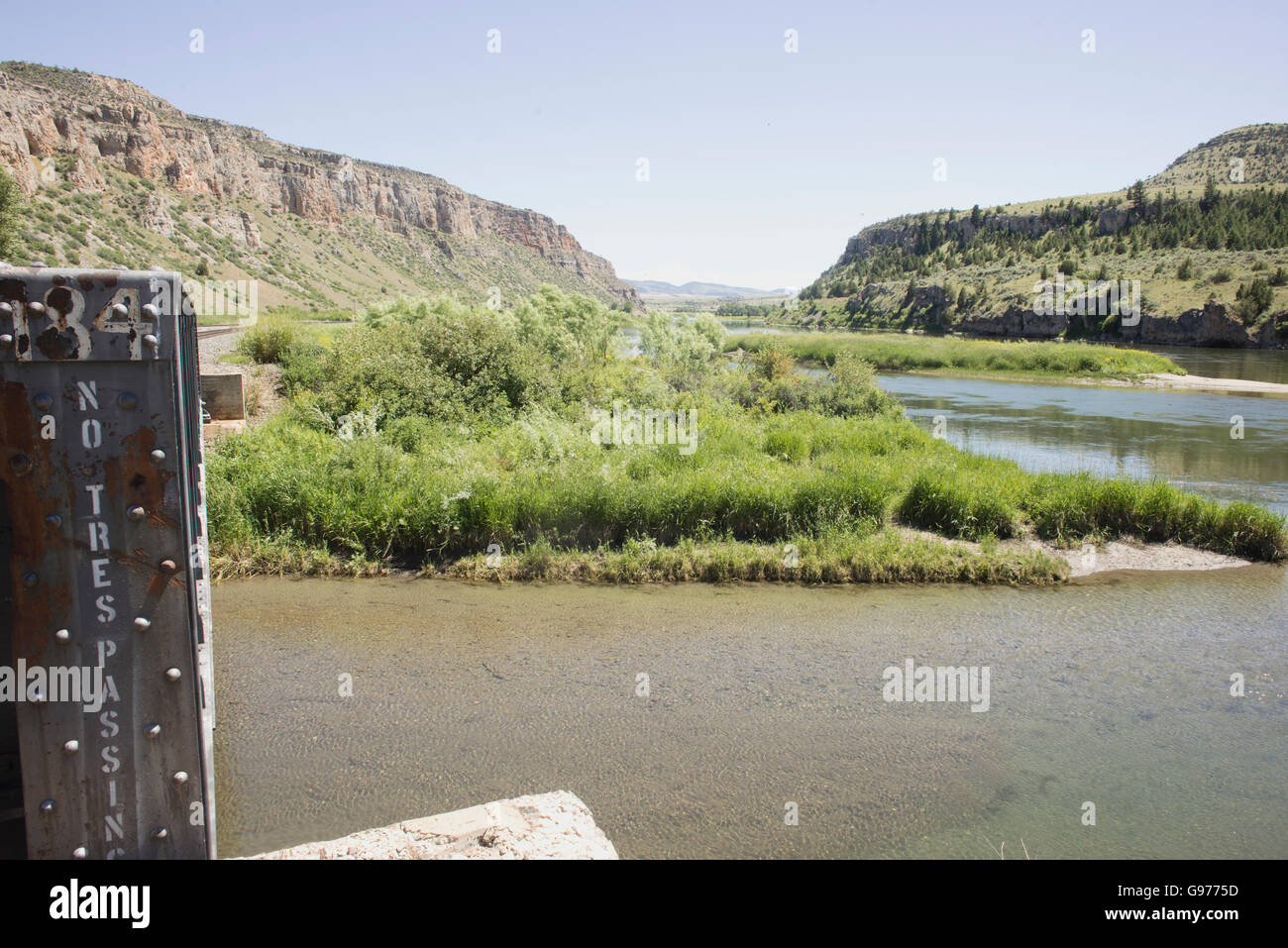 View of the Missouri River from ghost town of  Lombard near Toston, Montana. Stock Photo