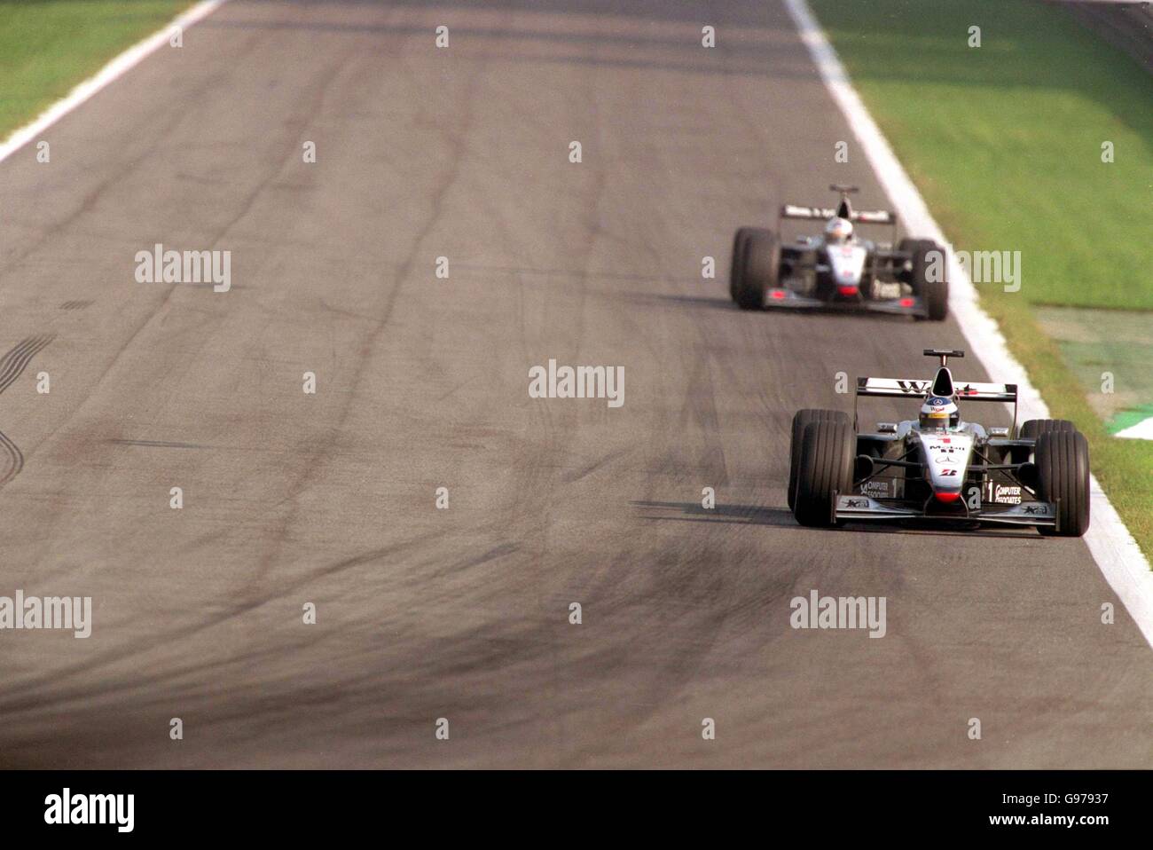 Mika hakkinen leads his fellow mclaren team mate hi-res stock