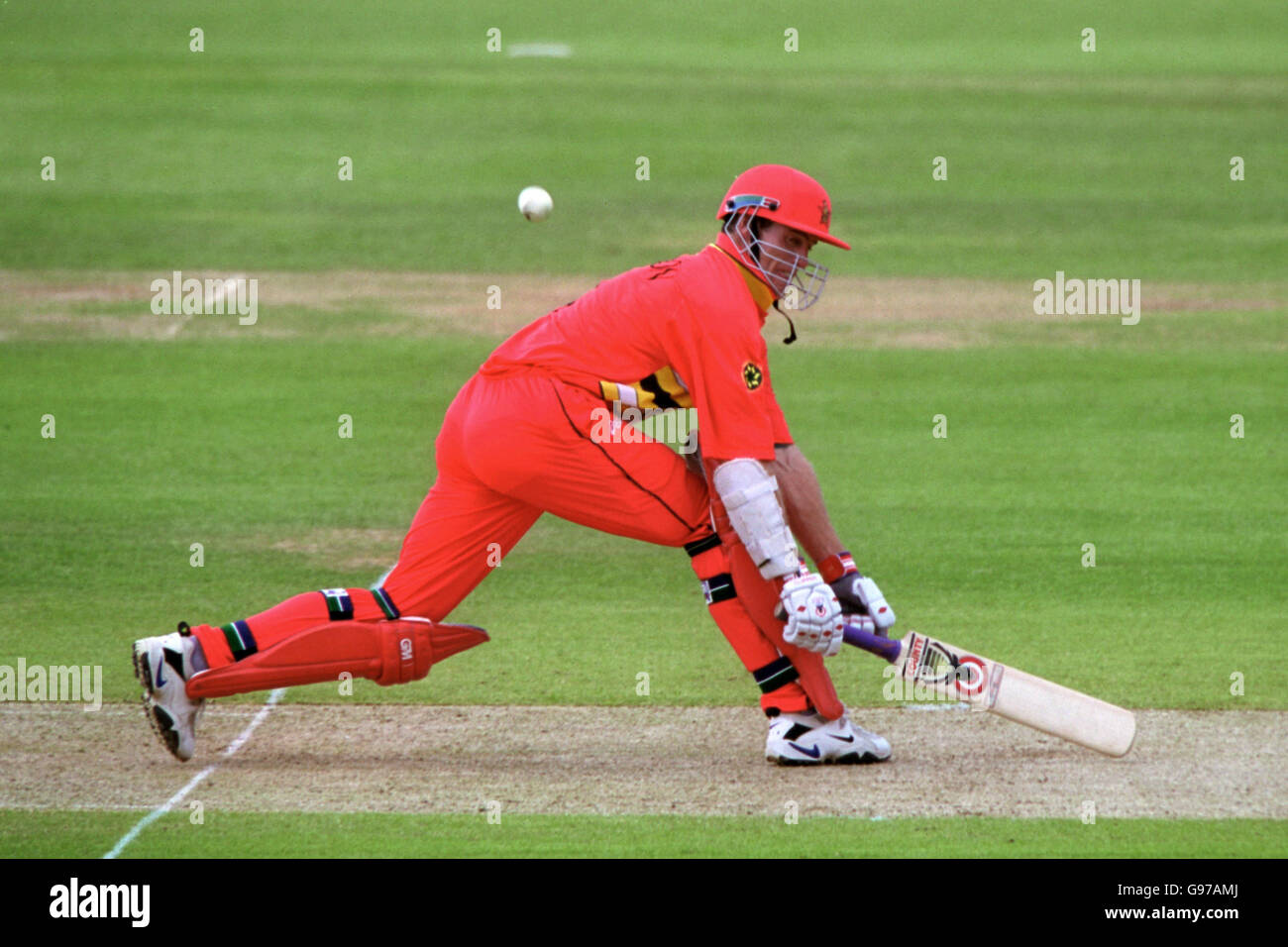Cricket - ICC World Cup - Super Six - Zimbabwe v Australia. Zimbabwe's Neil Johnson tries a sweep Stock Photo