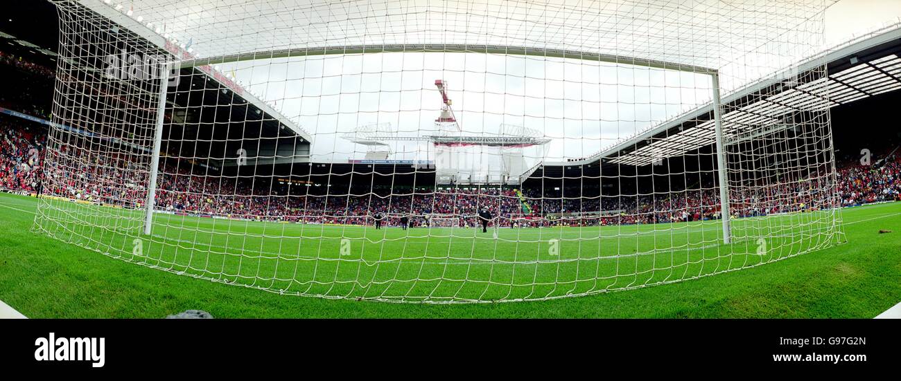 Soccer - FA Carling Premiership - Manchester United v Newcastle United. General view of Old Trafford, home of Manchester United, from behind a goal Stock Photo