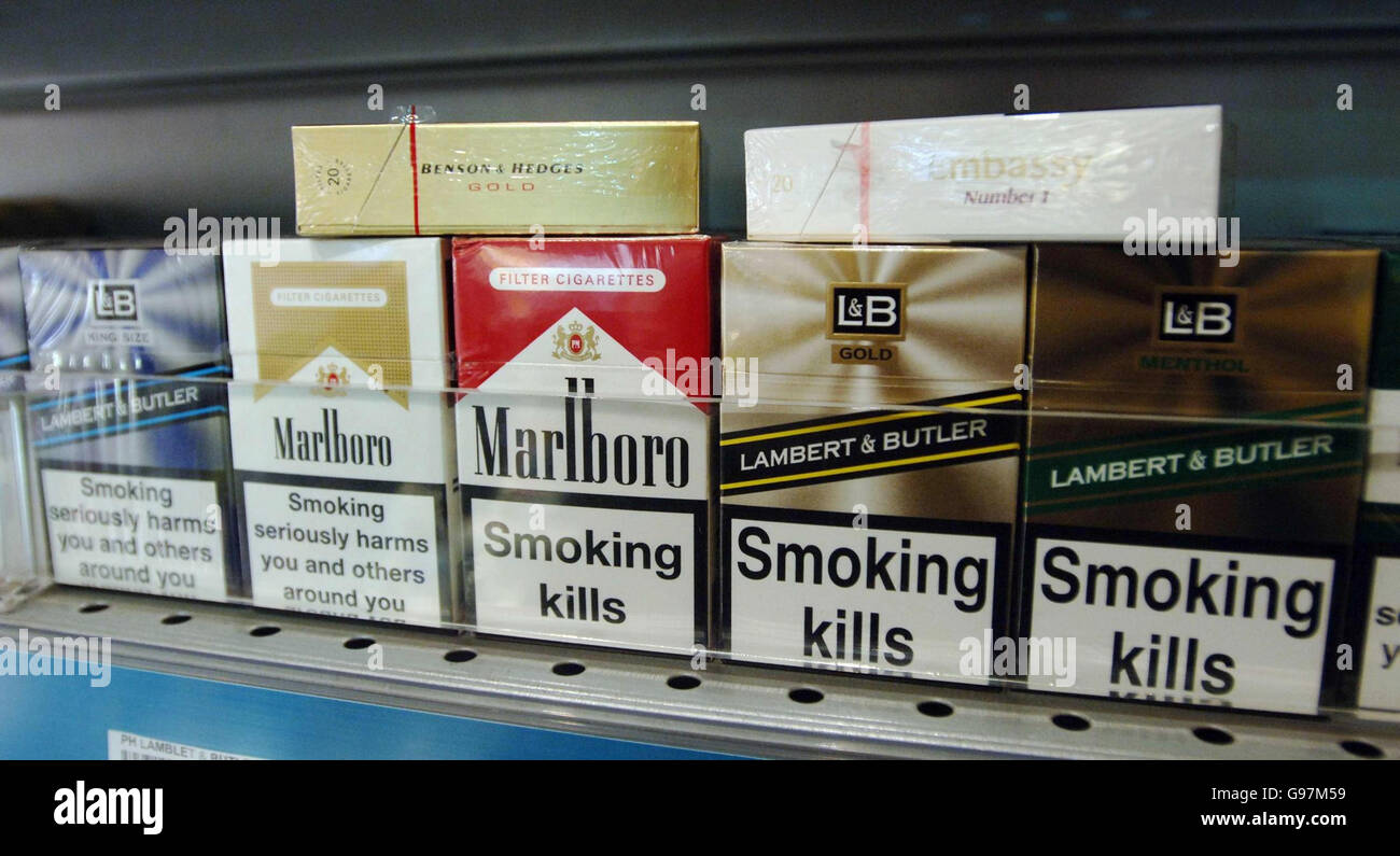 Packets of cigarettes in a shop. The Chancellor of the Exchequer