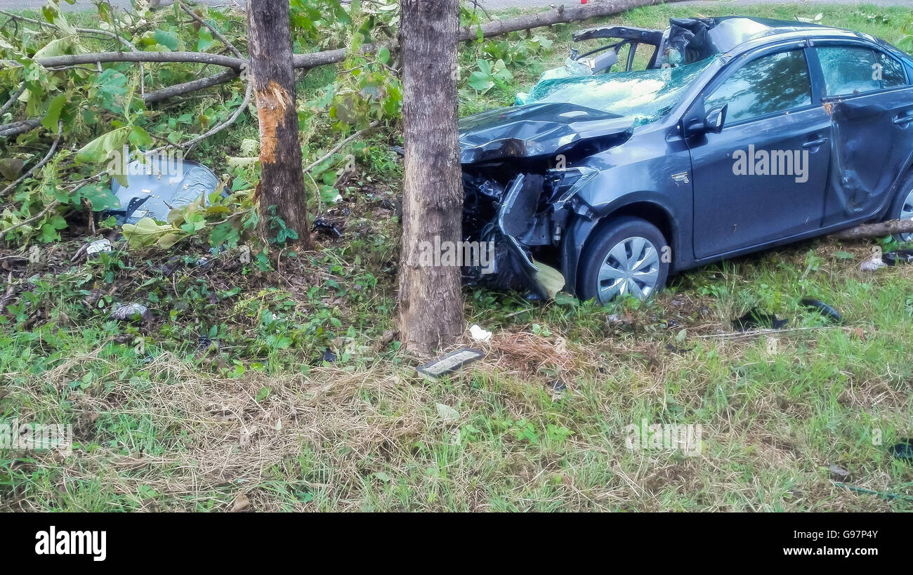 road accident car crash on road highway. Stock Photo