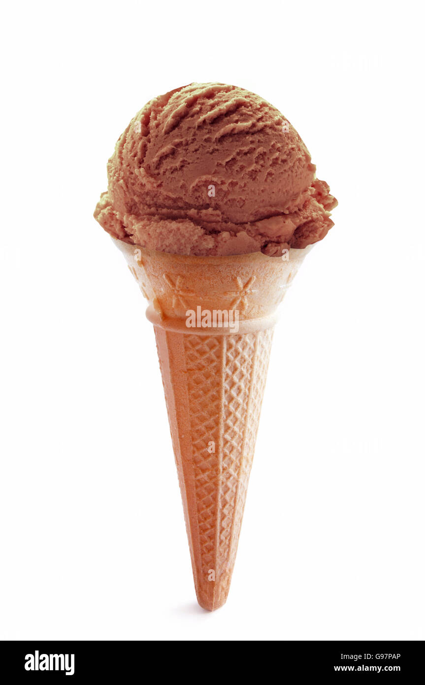 Chocolate ice cream cone over a white background Stock Photo