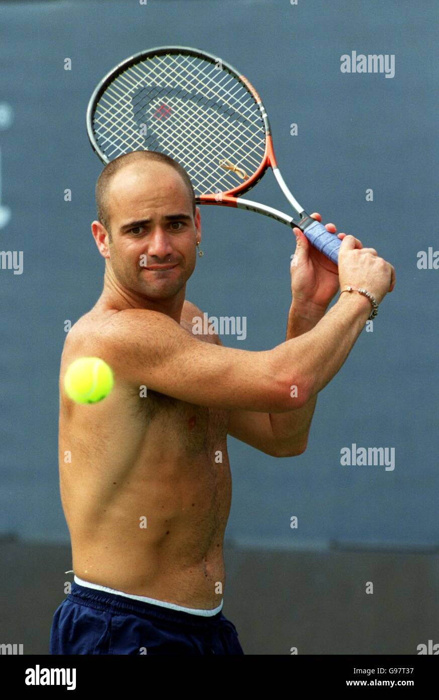 Andre Agassi looks in fine form during a practice session at