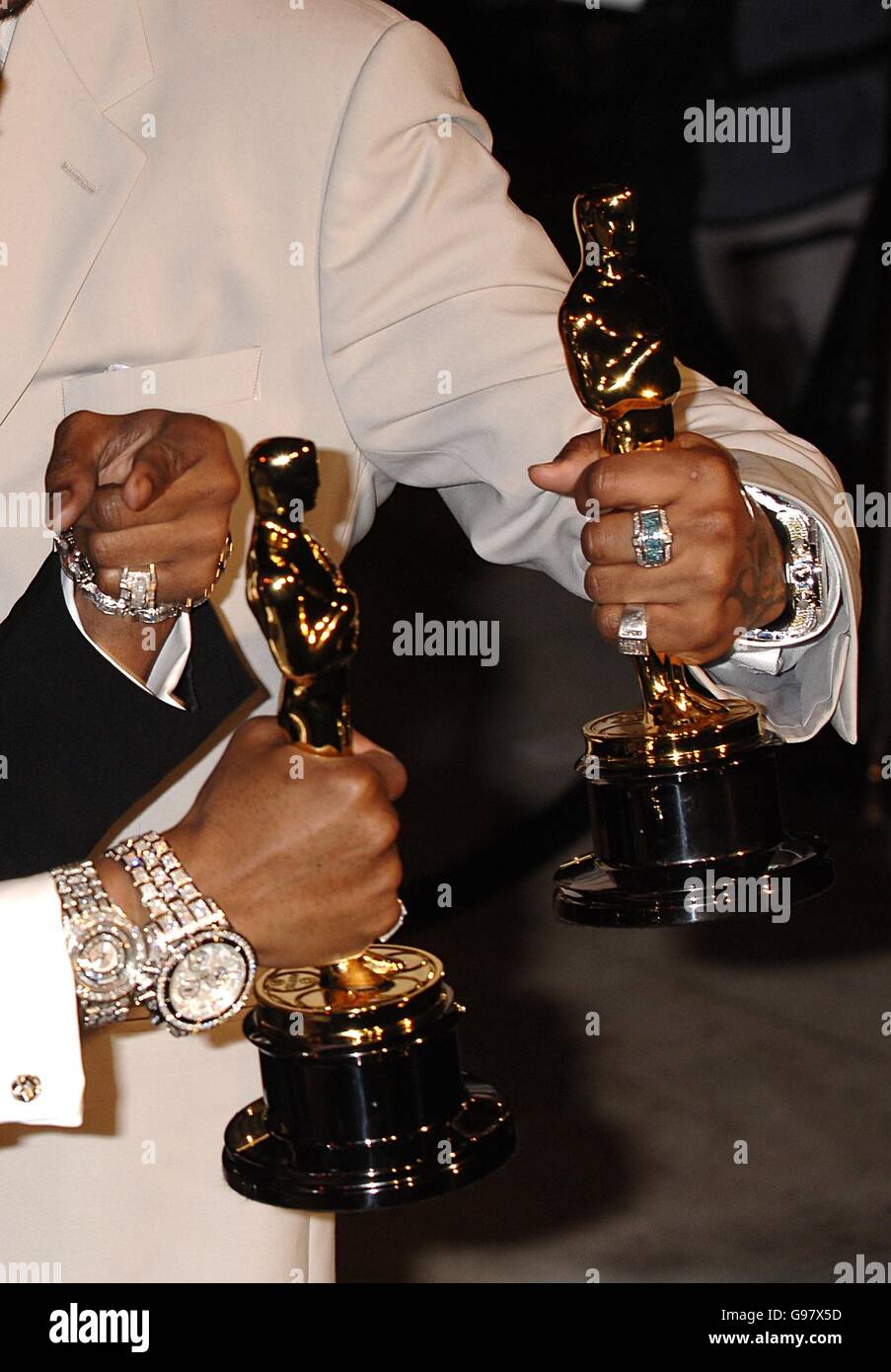 78th Academy Awards - Vanity Fair Party. Members of the Memphis rap group Three 6 Mafia show off their Oscars Stock Photo