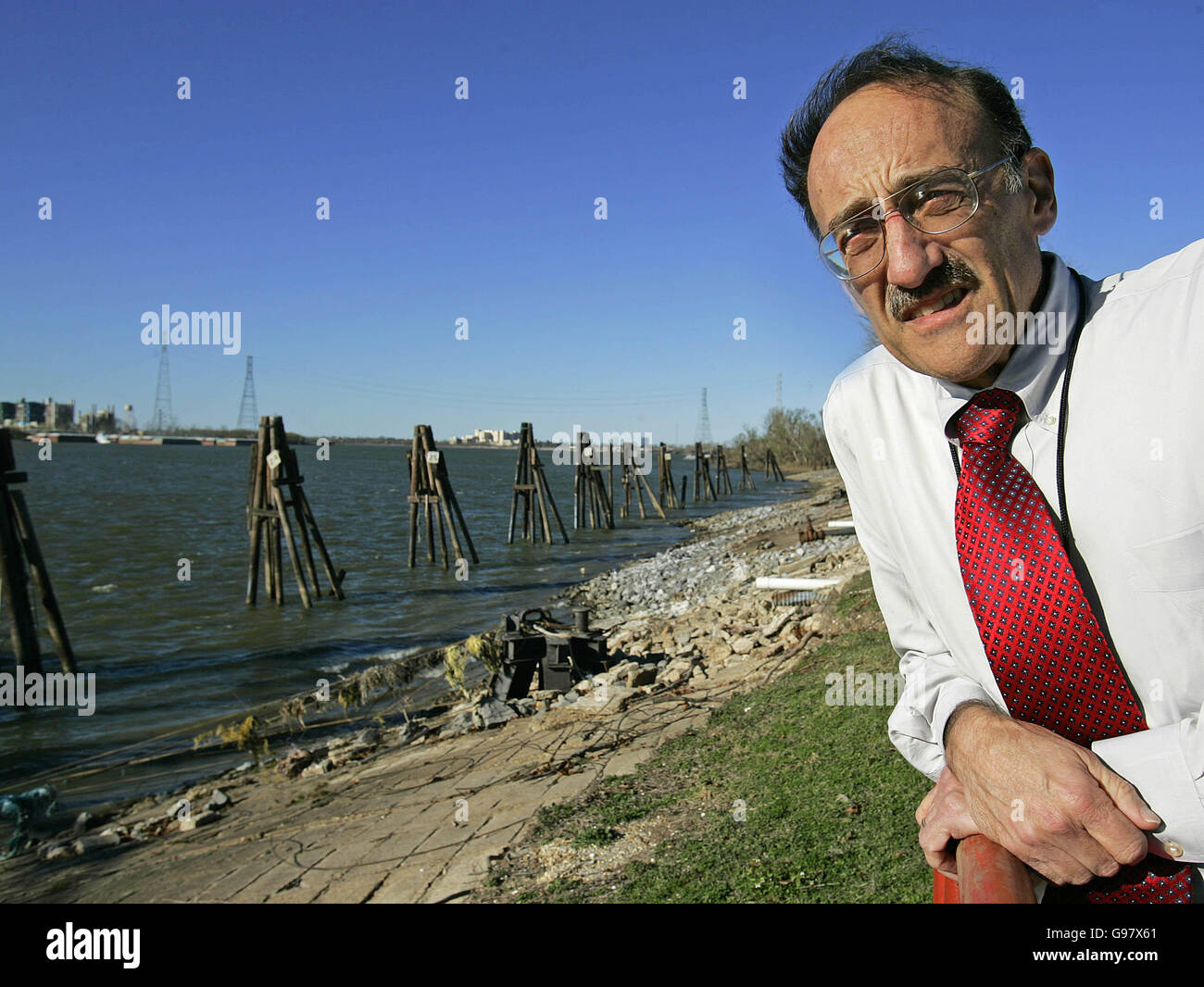 U.S. Army Corps of Engineers Senior Project Manager Lawrence Naomi looks on the Mississippi River Friday, Jan. 13, 2006, in New Orleans. (AP Photo/Ben Margot) Stock Photo