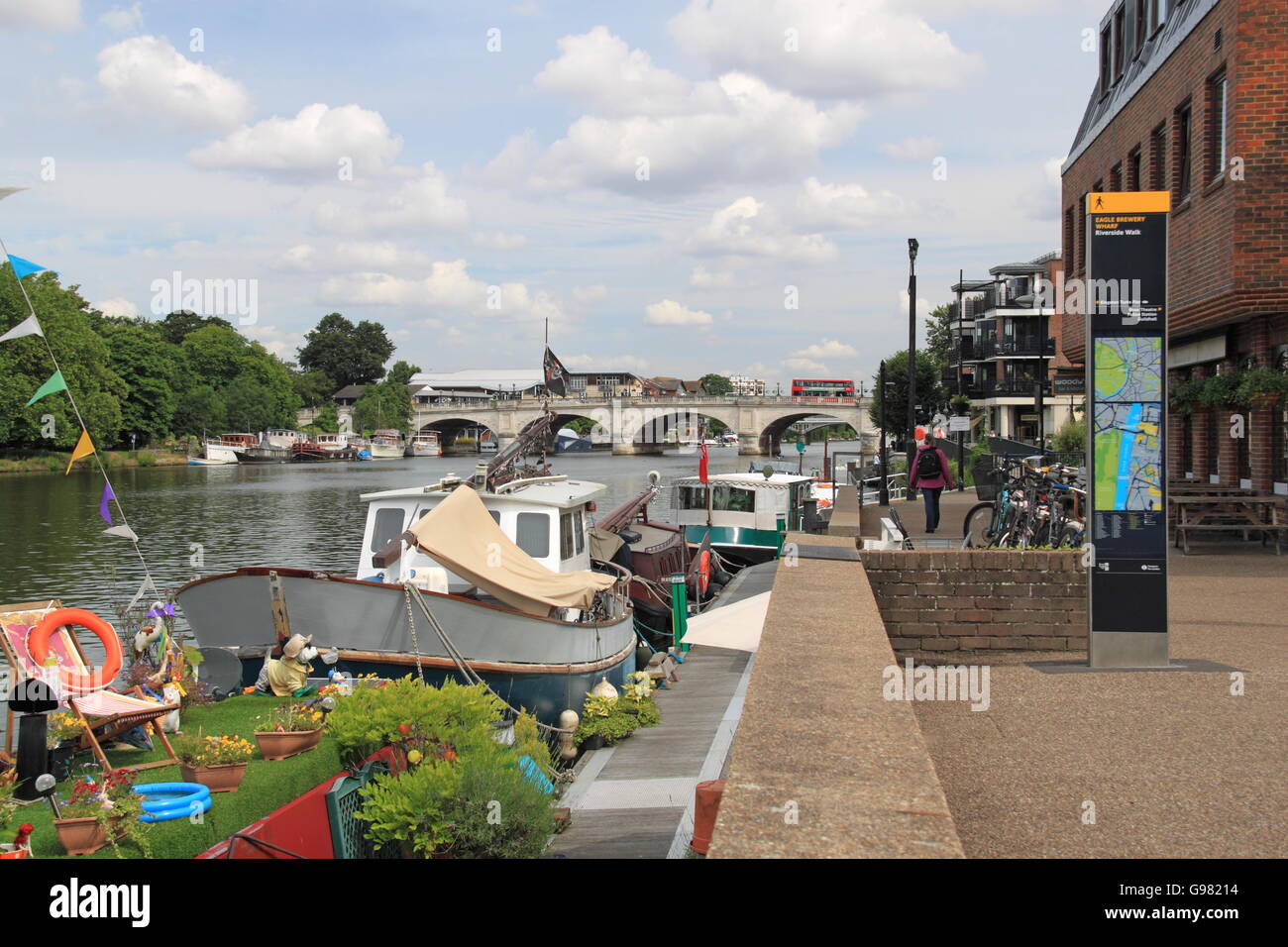 Riverside Walk and Kingston Bridge, Charter Quay, Kingston upon Thames