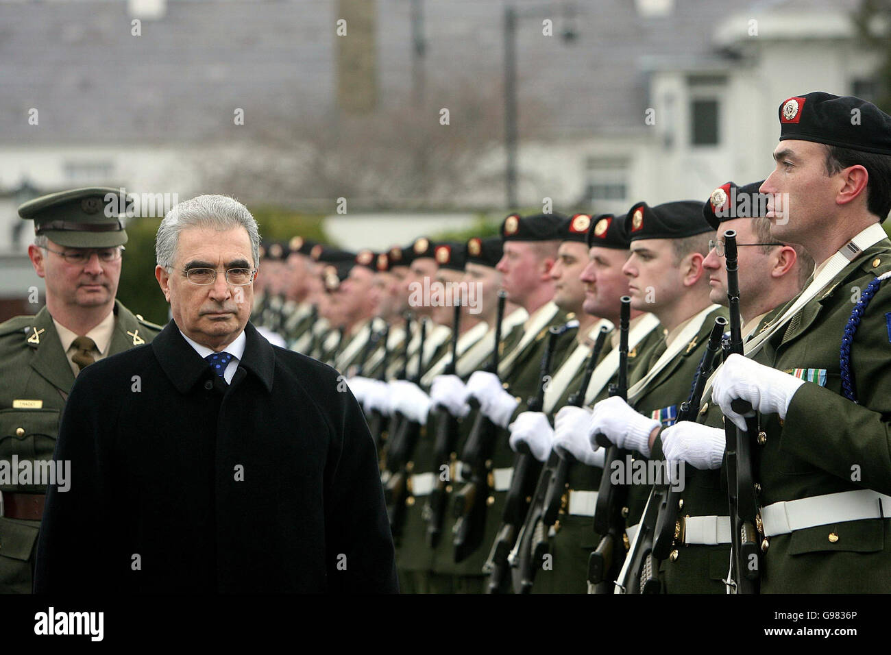 His Excellency Dr Salah Al-Shaikhly Ambassador of Republic of Iraq inspects the guard of honour after presenting his credentials to President Mary McAleese at Aras an Uachtarain in Dublin, Tuesday March 21, 2006. PRESS ASSOCIATION Photo. Photo credit should read: Julien Behal/PA Stock Photo