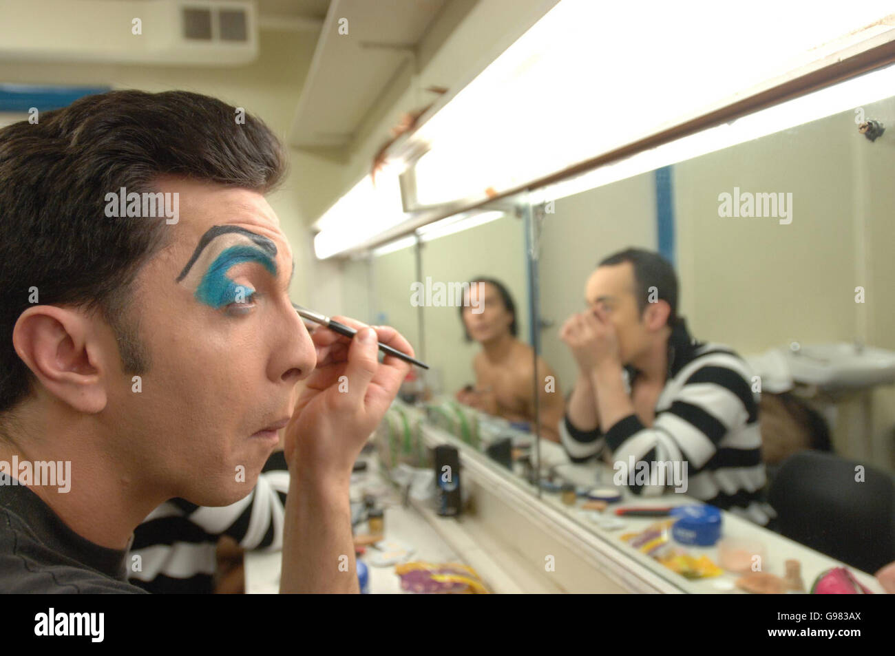 Scott Weber (AKA 'Ludmila Beaulemova/Jaques d'Ambrosia') prepares for a dress rehearsal with 'Les Ballets Trockadero de Monte Carlo', an all-male ballet company from New York City who are performing their trademark parodies of classical ballets in London for the first time in five years, at the Peacock Theatre, central London, Tuesday 21 March 2006. PRESS ASSOCIATION Photo. Photo credit should read: Steve Parsons/PA Stock Photo