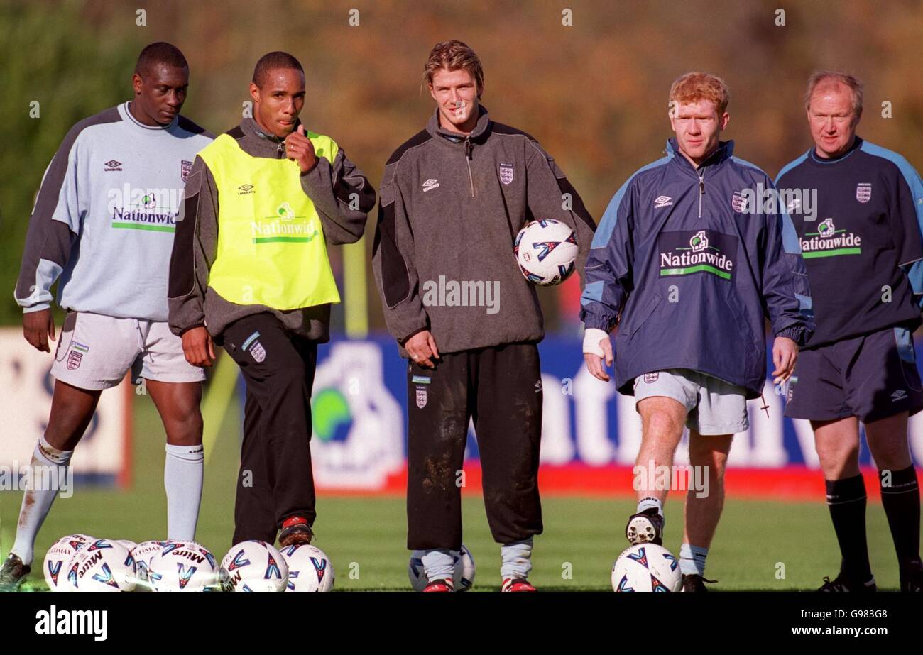 l r England s Emile Heskey Paul Ince David Beckham And Paul Scholes l-r-england-s-emile-heskey-paul-ince-david-beckham-and-paul-scholes