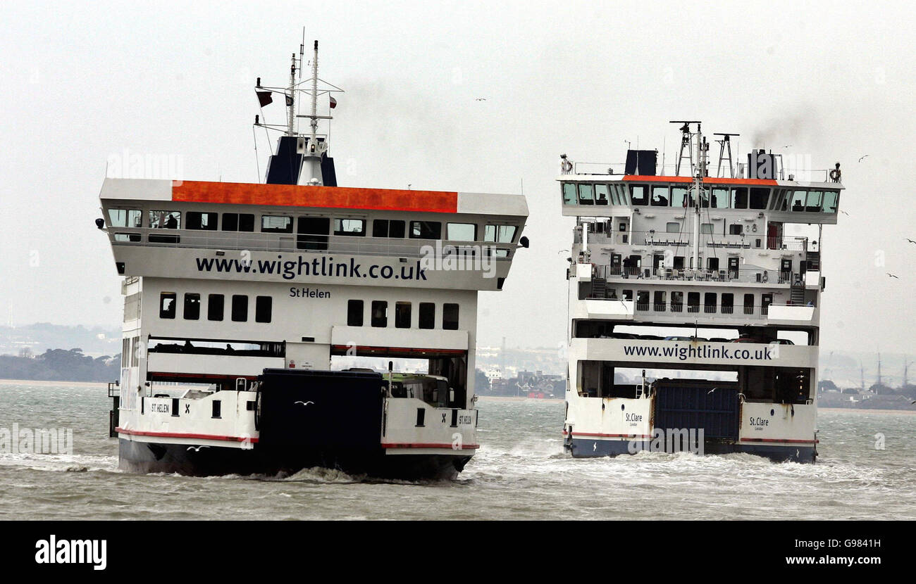 A stock photo of a Wightlink Ferry arriving at Fishbourne, Isle of Wight, from Portsmouth, and another heading to Portsmouth, Tuesday February 21, 2006. PRESS ASSOCIATION Photo. Photo credit should read: Andrew Parsons/PA Stock Photo