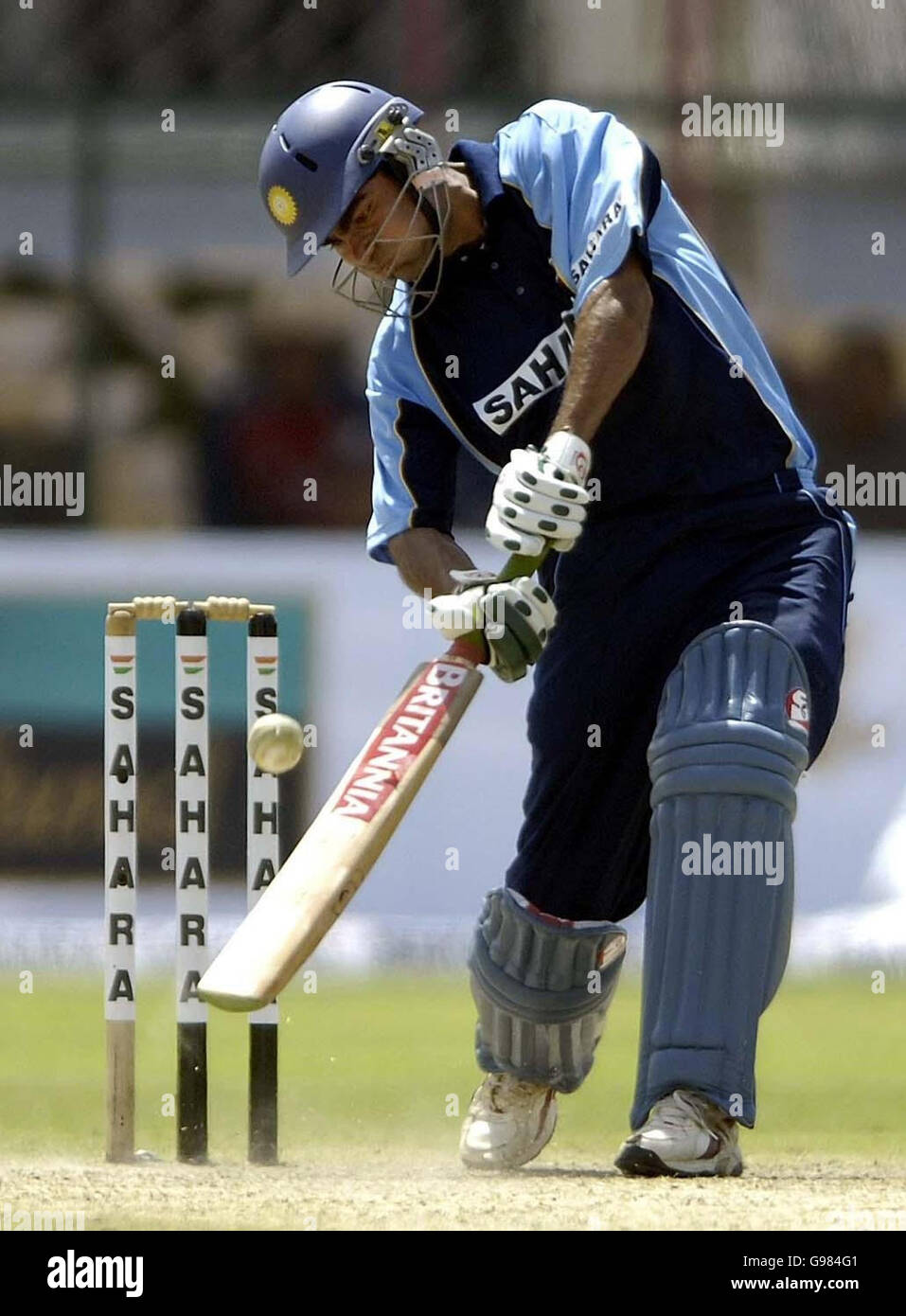 Indian batsman Mohammad Kaif hits the ball for 4 runs during the one-day tour match against RCA President's XI at the Sawai Mansingh Stadium in Jaipur, India, Saturday March 25, 2006. PRESS ASSOCIATION Photo. Photo credit should read: Rebecca Naden/PA. Stock Photo